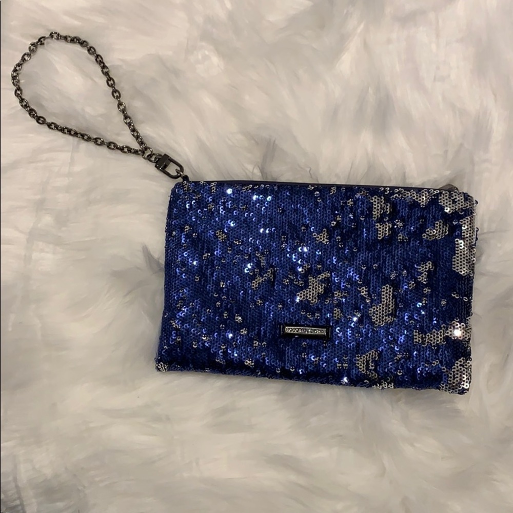 BCBG blue and silver sequin clutch